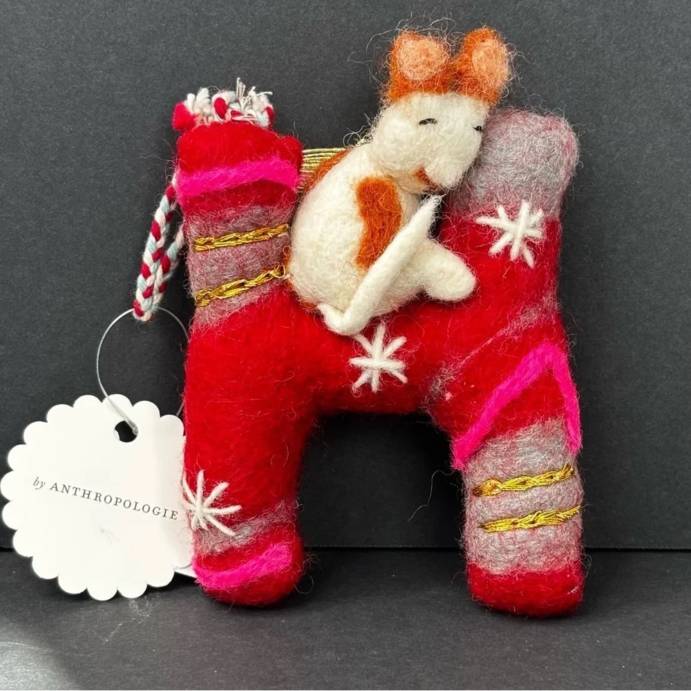 Anthropologie Ornament FOREST FRIENDS Monogram LETTER H Felted Wool 4